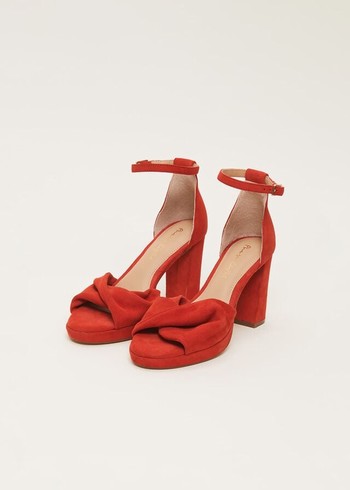 Phase Eight Red Suede Open Toe Heels Red USA | 2408715-OQ